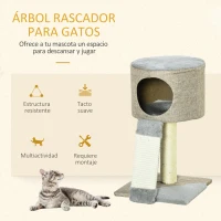 PawHut Árbol Rascador para Gatos Pequeño Altura 50 cm Torre Escalador de Gato con Cueva Rampa Poste Rascador de Sisal Natural y Bola Colgante 30x30x50 cm Beige Oscuro(m-4)