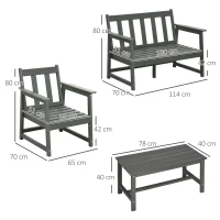 Outsunny Salotto da Giardino con Divanetto, 2 Poltrone e Tavolino in HDPE con Cuscini, Grigio Scuro(m-3)