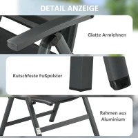 Outsunny Outdoor Sitzgruppe, 4 klappbare Stühle, Tisch mit Glasplatte, verstellbare Rückenlehne, Aluminium, Dunkelgrau(m-7)