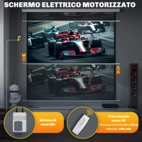 HOMCOM Telo Proiettore Motorizzato da 120" con Telecomando, in Plastica e Metallo, 236.5x8x236.5 cm, Bianco(m-7)