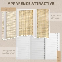 HOMCOM Paravent en bois 4 panneaux 160 x 170 cm séparateur de pièce cloison de séparation pliable en bois - blanc(m-4)