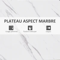 HOMCOM Table de Bar Table Haute de Cuisine Mange-debout - dim. 120L x 40l x 100H cm - châssis piètement Acier, Plateau Aspect marbre Blanc(m-7)