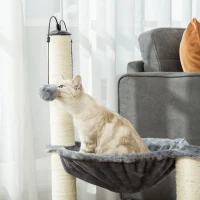 PawHut Kratzbaum mit Hängematte Katzenbaum Kletterbaum für Katzen mit Spin-Ball Grau 39,5x39,5x83 cm(m-9)