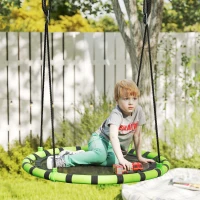 AIYAPLAY 100cm Diameter Kid Nest Swing Seat with Height Adjustable Ropes for Outdoor, Indoor, Black/Green(m-2)