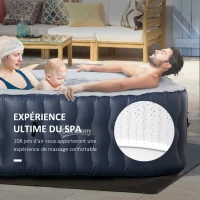 Outsunny Spa gonflable carré 930 litres avec 108 jets de massage 4-6 personnes spa chauffé à 40°C avec filtre et pompe 180x180 cm, liner PVC bleu et blanc(m-5)