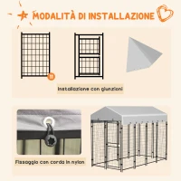 PawHut Recinto per Cani da Esterno con Tetto e Porta a 2 Sezioni in Metallo, 239x121x183cm, Argento(m-7)