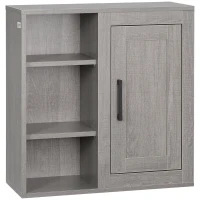 kleankin Armario de Baño de Pared con 3 Estantes Abiertos y 1 Puerta Mueble Auxiliar Suspendido Moderno 48x20x50 cm Gris(m-1)