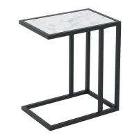 HOMCOM Mesita Auxiliar Mesa Lateral para Sofá Moderna con Superficie Imitación Mármol Estructura de Metal 45x30x51,5 cm Blanco(m-1)
