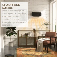 HOMCOM Radiateur soufflant mural chauffage céramique PTC - 1000 W / 2000 W oscillation minuterie avec télécommande noir(m-9)