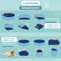 PawHut Hundebadewanne faltbar Badewanne Hundepool Plantschbecken Swimmingpool Wasserbecken für Hunde und Katzen Schwimmbecken Kunststoff+Holz Blau Ø120 x H30 cm(m-8)