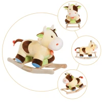 HOMCOM Cheval à bascule vache à bascule rembourrage coton grand confort peluche courte douce bois peuplier jaune marron(m-5)