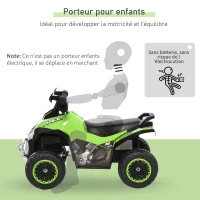 HOMCOM Porteur Enfants Quad 18-36 Mois dim. 67L x 38l x 44H cm Effets Lumineux et sonores Vert Noir(m-6)