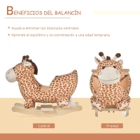 HOMCOM Caballito Balancín Infantil en Forma de Jirafa de Felpa para Bebés 18-36 Meses con Sonido y Cinturón 60x33x45 cm Marrón(m-6)