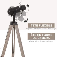 HOMCOM Lampadaire trépied style industriel hauteur réglable H100-140 cm noir(m-5)