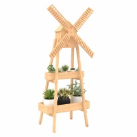 Outsunny Pflanzentreppe Windmühle Blumenständer Bambusblumenregal Garten Holz Natur 80 x 44 x 154 cm(m-1)