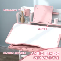 AIYAPLAY Set Scrivania e Sedia per Bambini Regolabili, Banco Scuola con Piano Inclinabile, Cassetto, Scaffale, Rosa(m-6)