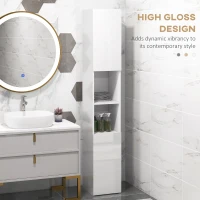 kleankin Freestanding Bathroom Cabinet, High Gloss Storage Cabinet with Doors and Adjustable Shelves, 30 x 30 x 181.5 cm, White(m-4)