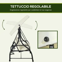 Outsunny Dondolo Letto da Giardino 3 Posti con Tettuccio Regolabile, in Acciaio e Poliestere, 195x117x175 cm, Crema e Nero(m-4)