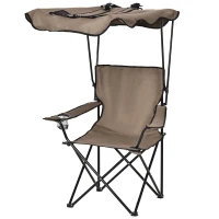 HOMCOM Chaise de Camping Pliable Grand Confort Pare-Soleil + Porte-gobelets intégrés, possibilité d'être portée en Sac à Dos Marron Noir(m-1)