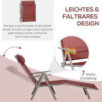 Outsunny Sonnenliege, 5-stufig neigbare Rückenlehne, mit Kissen, klappbar, rostfreies Metallgestell, 137 x 63,5 x 100,5 cm, Rot(m-6)