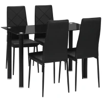HOMCOM Set Tavolo da Pranzo con 4 Sedie, Piano in Vetro e Sedie Imbottite in Finta Pelle, Nero(m-1)