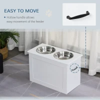 PawHut Raised Dog Bowls, with Storage, Two Stainless Steel Bowls, Elevated Base - White(m-7)
