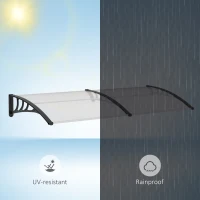 Outsunny Front Door Canopy Outdoor Awning Aluminium Rigid Plastic Polycarbonate Rain Shelter UV Water Rain Resistant 75 x 195 cm White(m-7)