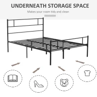 HOMCOM Double Metal Bed Frame Solid Bedstead Base with Headboard and Footboard, Metal Slat Support and Underbed Storage Space, Bedroom Furniture, Black(m-6)