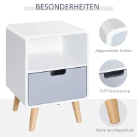 HOMCOM Nachttisch Nachtkommode Beistelltisch modernen Design mit 1 Regal Schlafzimmer MDF weiß L40 x B38 x H58cm(m-4)