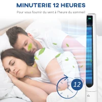 HOMCOM Ventilateur colonne silencieux 50 W avec 3 modes 3 vitesses, télécommande, oscillant 40°, minuterie et écran LED, blanc(m-6)