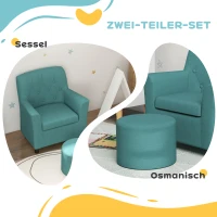 AIYAPLAY Kindersessel mit Hocker, Rückenlehne Diamantmuster, weiche Sitzfläche, Holzrahmen, Blau(m-4)