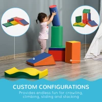 HOMCOM Soft Play Set, 7 Piece Foam Blocks, Toddler Climb and Crawl Activity Set for 1-3 Years, Soft Play Equipment for Building and Stacking, Educational Play, Red(m-5)