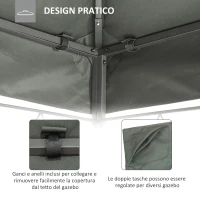 Outsunny Copertura per Gazebo 4x3 m a 2 Livelli in Poliestere con Cinghie e 10 Fori di Drenaggio, Grigio Scuro(m-6)