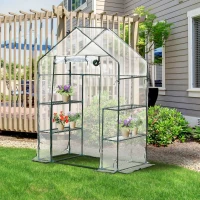 Outsunny Serre de Jardin 143L x 73l x 195H cm 4 tablettes Acier PE Haute densité 140 g/m² Anti-UV avec Porte déroulante Transparent Vert(m-2)