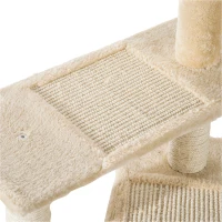 PawHut Trespolo per Gatti Multilivello con Tiragraffi in Sisal, Albero per Gatti con Piattaforme e Cuccia in Peluche Beige, 50x50x100cm(m-8)