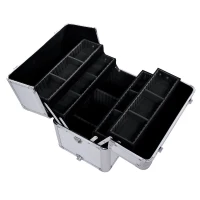HOMCOM Maletin Maquillaje Profesional 35,5x23x86cm Maleta Trolley 4 Pisos 2 Ruedas Plateado Peluqueria Estetica(m-7)