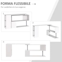 HOMCOM Scrivania Moderna, Angolare e Girevole con Libreria, Tavolo da Pranzo in Truciolato Bianco, 140x120x78 cm(m-5)