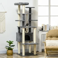 PawHut 184cm Cat Tree for Indoor Cats, Modern Cat Tower with Cat Bed, Perches, Scratching Posts, Cat House - Grey(m-2)