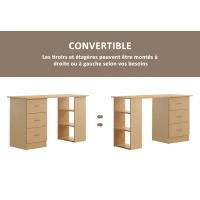 HOMCOM Bureau avec rangement, table informatique 120 x 50 cm, bureau d'ordinateur avec étagères et tiroirs, pour petits espaces, chambre à coucher, aspect bois clair(m-6)