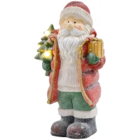 HOMCOM Weihnachtsmannfigur mit Baum und Geschenk, 3 warmweiße LEDs, batteriebetrieben, 50 cm(m-1)