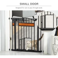 PawHut Pet Gate Safety Gate, with Cat Flap, Auto Close, for Staircases, Doorways, Hallways, 74-80cm Wide - Black(m-7)