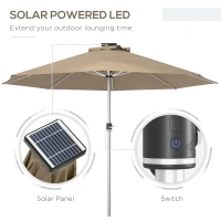 Outsunny 3m Parasol, with Solar-Powered LED Lights - Khaki(m-4)