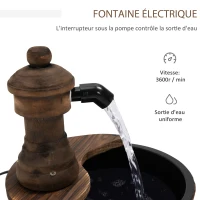 Outsunny Fontaine de Jardin tonneau Pompe à Eau Submersible Incluse Ø 27 x 37H cm Bois de pin Marron(m-7)