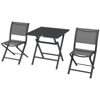 Outsunny Ensemble salon de jardin 2 personnes 2 chaises et 1 table pliantes pour l'Extérieur cadre en Aluminium, Gris anthracite(m-1)