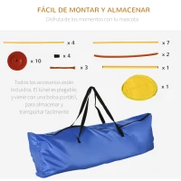 PawHut Conjunto 4 Obstáculos de Entrenamiento para Perro Set de Agilidad para Mascotas Estable Altura Ajustable de Aro con Túnel Postes y Bolsa Transporte Amarillo(m-7)