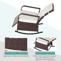 Outsunny Rocking Chair Fauteuil à Bascule Grand Confort Style Cosy Coussins Assise Dossier déperlant crème résine tressée Imitation rotin Chocolat(m-5)