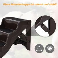 PawHut Hundetreppe Katzentreppe Haustiertreppe mit 3 Stufen klappbar, Kunststoff, Dunkelbraun, 39x49x39cm(m-6)