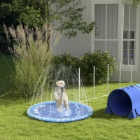 PawHut Dog Splash Pad, Pet Sprinkler Mat, Non-Slip Dog Paddling Pool, Foldable Outdoor Sprinkler and Splash Mat Water Play for Garden, Patio, Summer Fun, 170 cm(m-9)