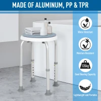 HOMCOM 360° Swivel Shower Chair, Height Adjustable Aluminium Shower Stool with Non-Slip Feet for Disabled, Elderly, Light Blue(m-6)