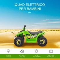 HOMCOM Quad Elettrico per Bambini con Batteria Ricaricabile 6V e Marcia Avanti e Indietro, 72x40x45.5 cm, Verde(m-4)